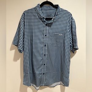 Men’s Huk Short-Sleeve Fishing Shirt — Blue and White Check — Size L